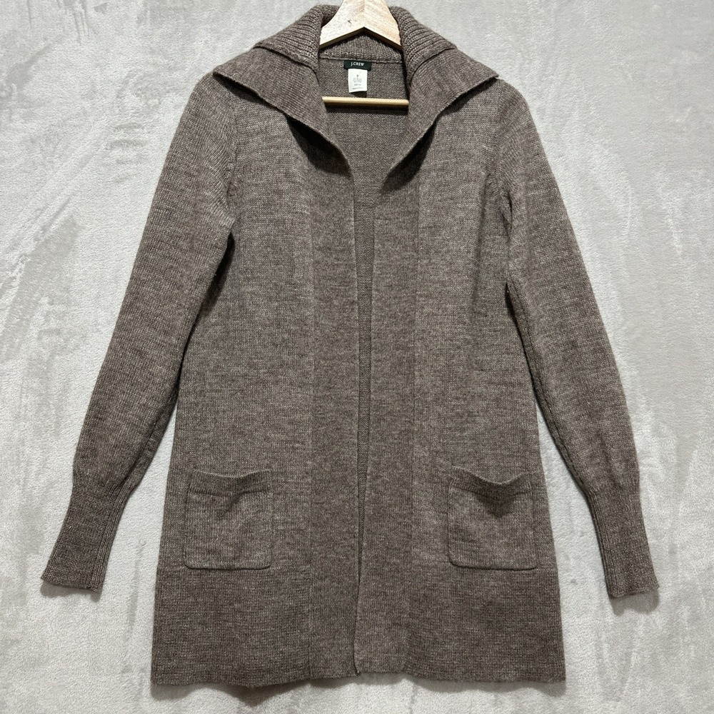 J.Crew Alpaca Blend-Wool Blend Cardigan Brown Women’s M Open Front Patch Pockets